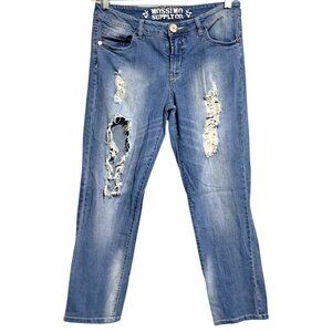 Mossimo Supply Co Jeans Womens Size 9 Distressed Trashed Ankle Crop Blue 99% Cot